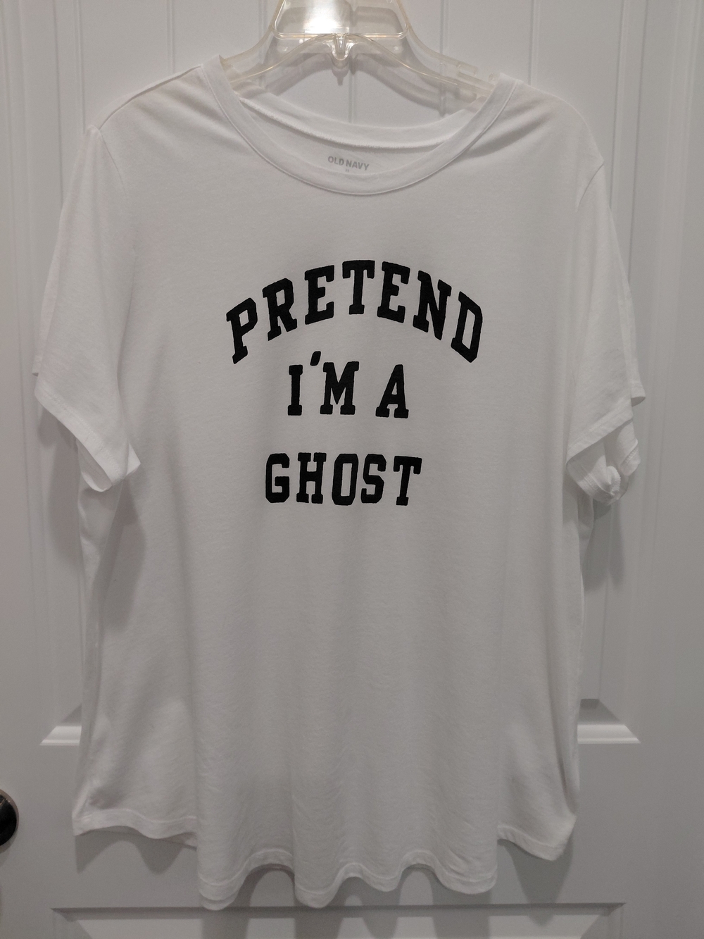 Old Navy White Tee with Black Graphic "Pretend I'm a Ghost"